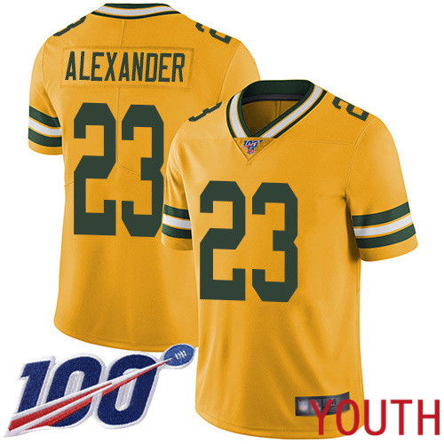 Green Bay Packers Limited Gold Youth #23 Alexander Jaire Jersey Nike NFL 100th Season Rush Vapor Untouchable->youth nfl jersey->Youth Jersey